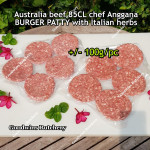 Australia beef mince 85CL Anggana's BURGER PATTY seasoned with Italian herbs ECONOMY THIN frozen price for 500g 5pcs